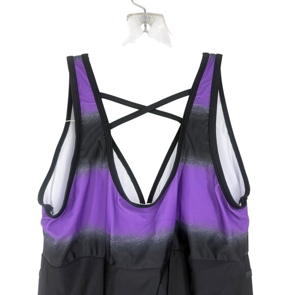 NWT Rosegal Purple & Black Crisscross Swimdress/Top Only Beachcore  Size 14 - Picture 5 of 7